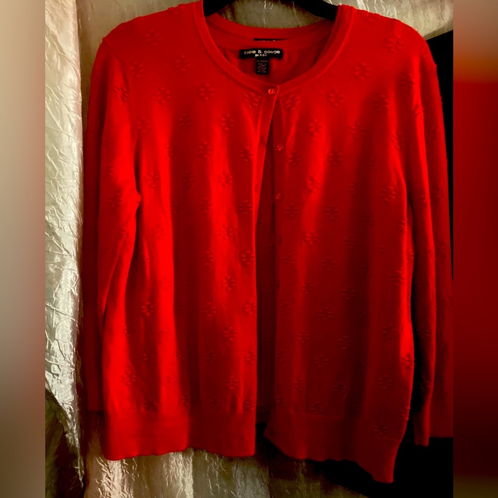 Cable & Gauge Petite Large Red Cardigan with Sleeveless Top